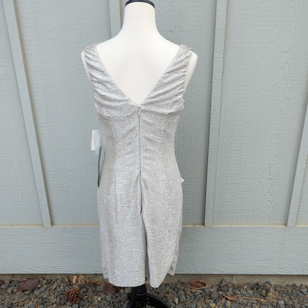 NOS Liliana Midi Dress Womens 8 Ruched Silver Ruffle Sexy Yacht Retro Sleeveless - Picture 5 of 10
